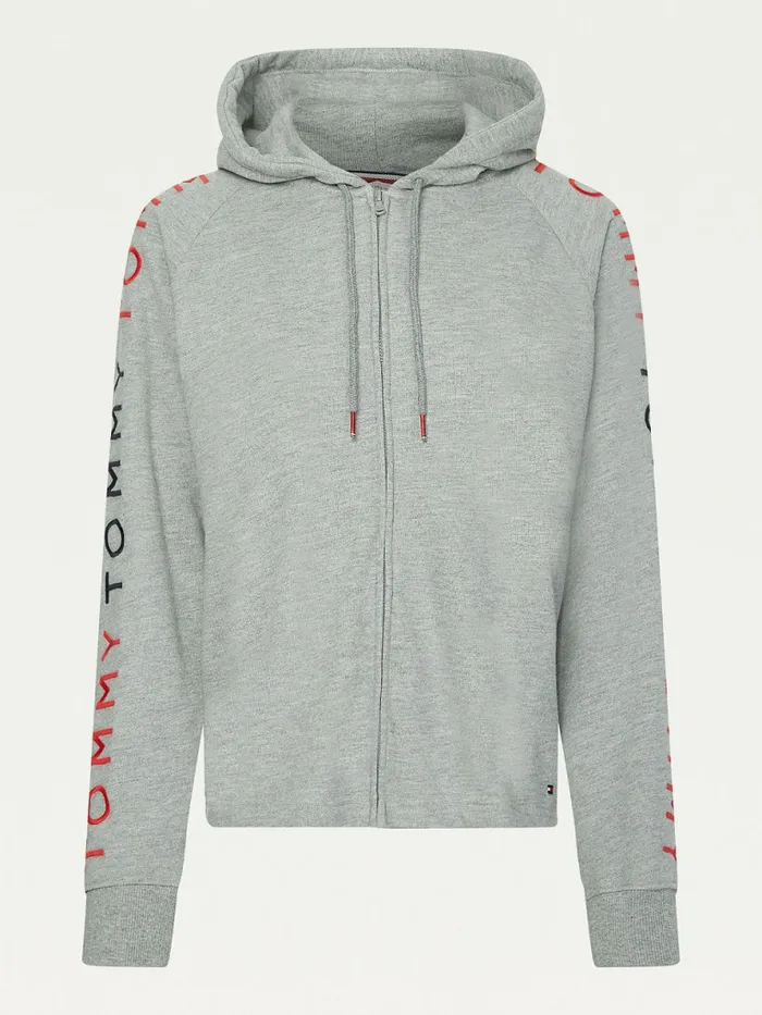 Tommy Hilfiger Repeat Logo ZipThru Hoody Medium Grey Heather Womens Sweatshirts and Hoodies For Sale