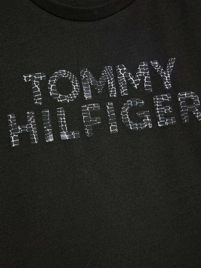 Tommy Hilfiger Reptile Print Logo Recycled TShirt Black Girls Tops and TShirts Sale