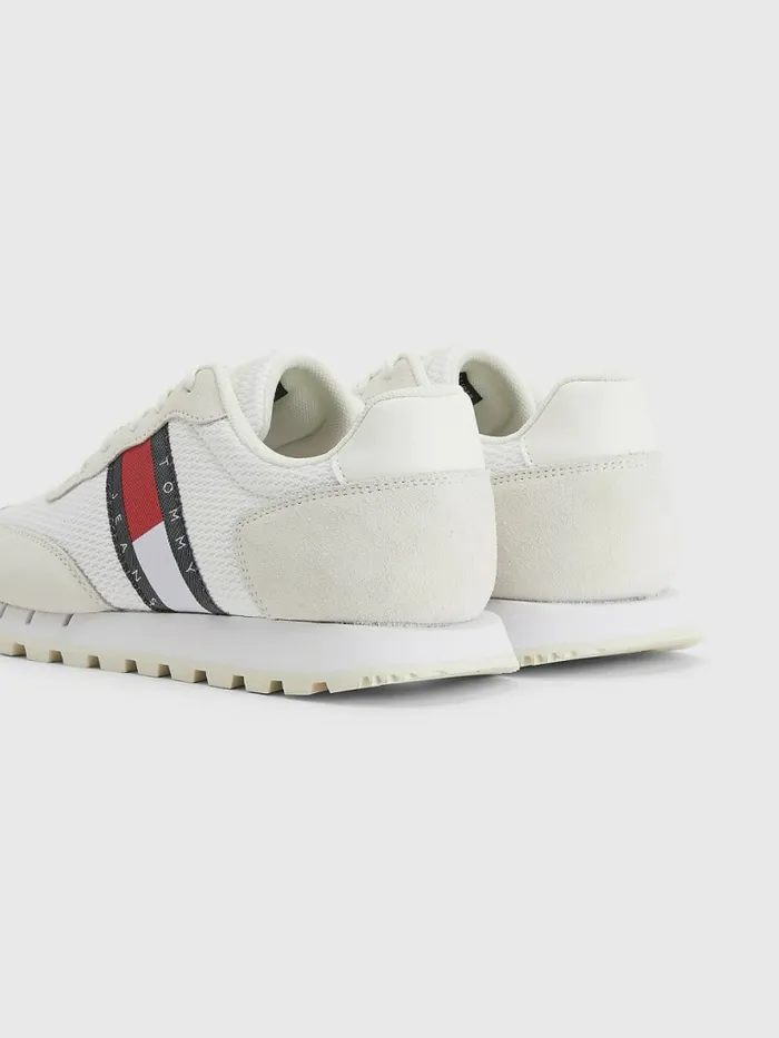 Tommy Hilfiger Retro Mixed Texture Runner Trainers Ivory Womens Trainers Popular