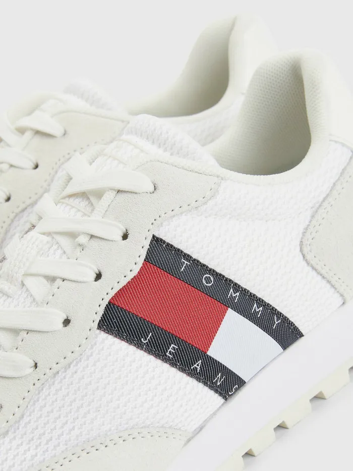 Tommy Hilfiger Retro Mixed Texture Runner Trainers Ivory Womens Trainers Popular