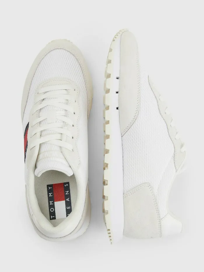 Tommy Hilfiger Retro Mixed Texture Runner Trainers Ivory Womens Trainers Popular