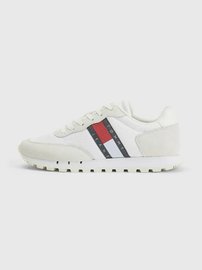 Tommy Hilfiger Retro Mixed Texture Runner Trainers Ivory Womens Trainers Popular