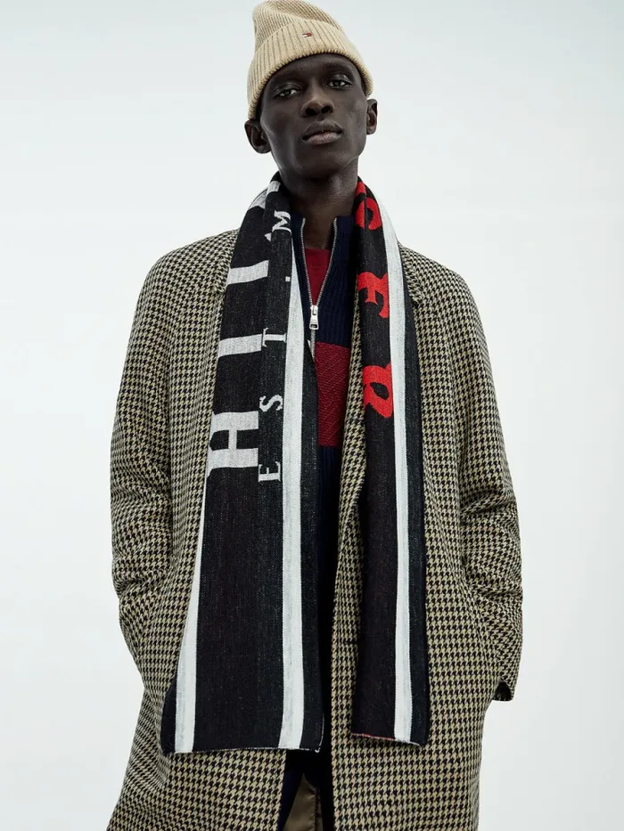 Tommy Hilfiger Reversible Collegiate Scarf Black Mens Hats and Scarves Casaul