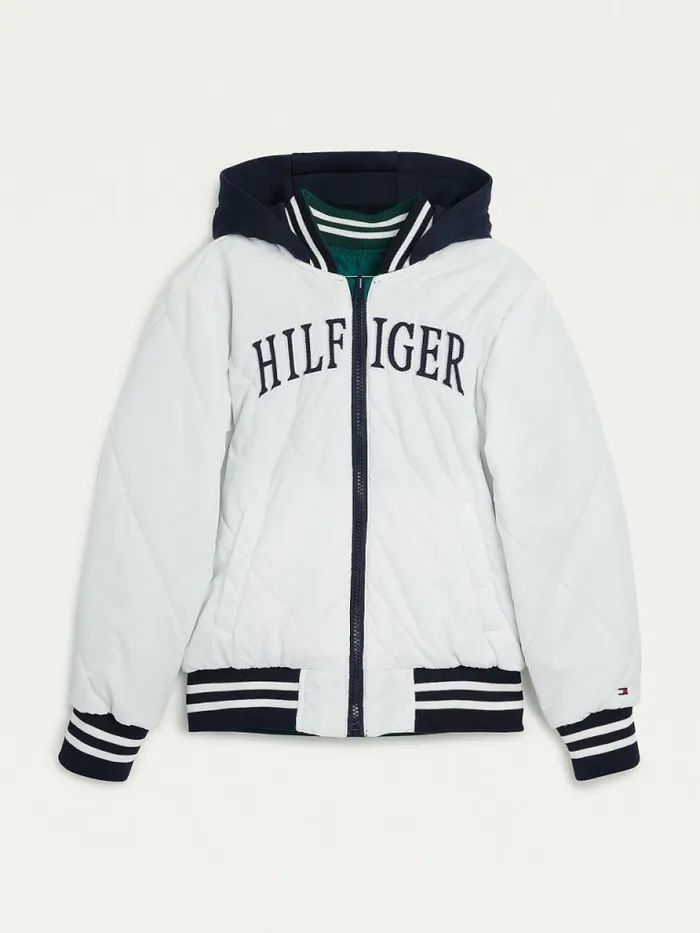 Tommy Hilfiger Reversible Recycled Polyester Bomber Jacket Rural GreenEcru Boys Coats and Jackets Online Tommy Hilfiger Reversible Recycled Polyester Bomber Jacket Rural GreenEcru Boys Coats and Jackets Online