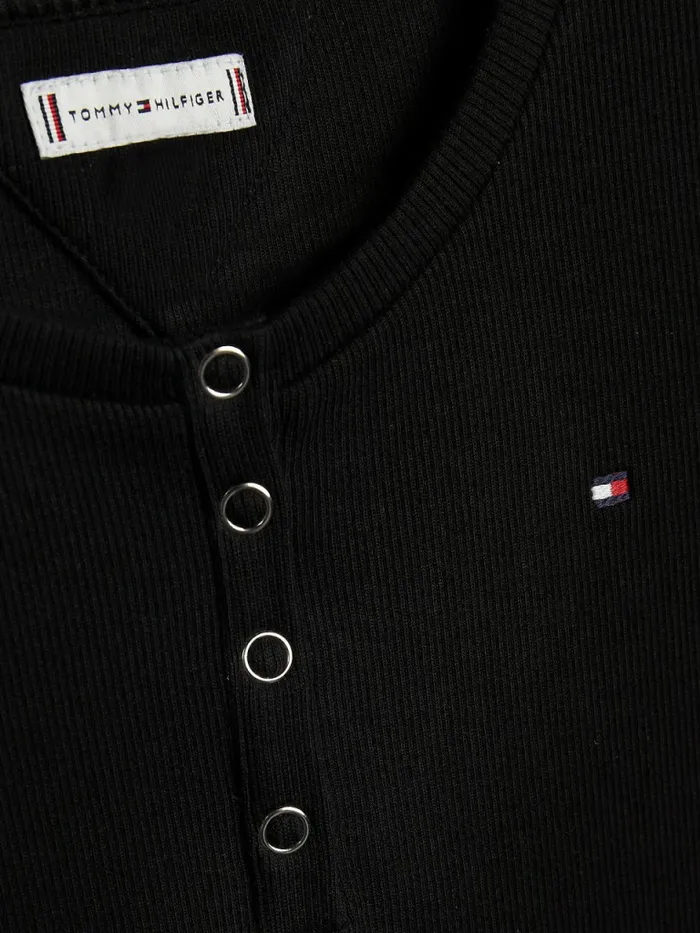 Tommy Hilfiger Rib Knit Henley Long Sleeve TShirt Black Girls Tops and TShirts Gift 4 You
