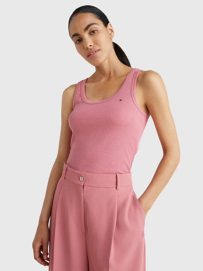 Tommy Hilfiger Rib Knit Slim Fit Tank Top English Pink Womens TShirts Cheap On Sale Tommy Hilfiger Rib Knit Slim Fit Tank Top English Pink Womens TShirts Cheap On Sale