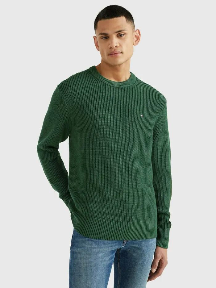 Tommy Hilfiger Ribbed Crew Neck Relaxed Fit Jumper National Forest Mens Knitwear Fashion Tommy Hilfiger Ribbed Crew Neck Relaxed Fit Jumper National Forest Mens Knitwear Fashion