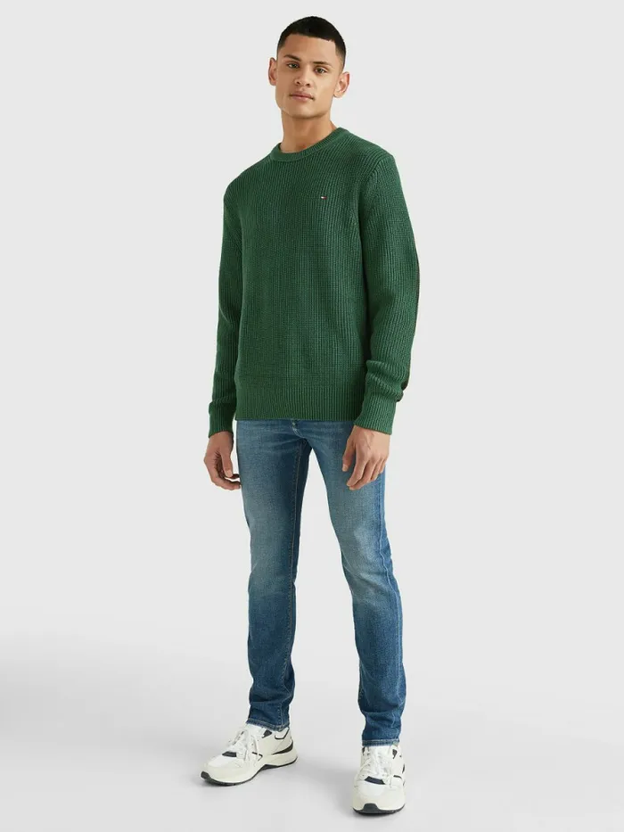 Tommy Hilfiger Ribbed Crew Neck Relaxed Fit Jumper National Forest Mens Knitwear Fashion