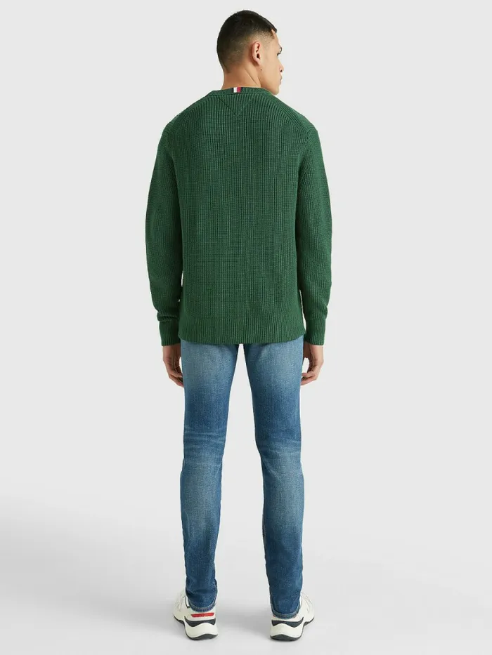 Tommy Hilfiger Ribbed Crew Neck Relaxed Fit Jumper National Forest Mens Knitwear Fashion