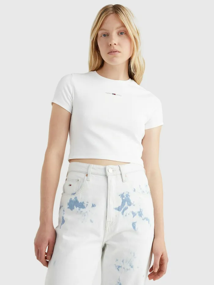 Tommy Hilfiger Ribbed Logo TShirt White Womens TShirts Gift 4 You