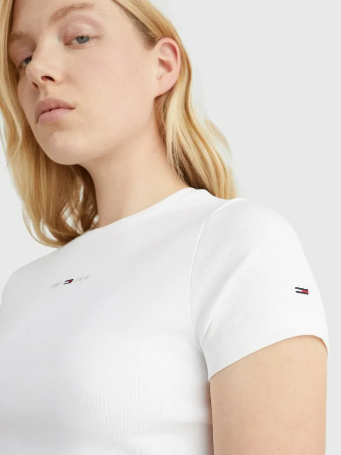 Tommy Hilfiger Ribbed Logo TShirt White Womens TShirts Gift 4 You