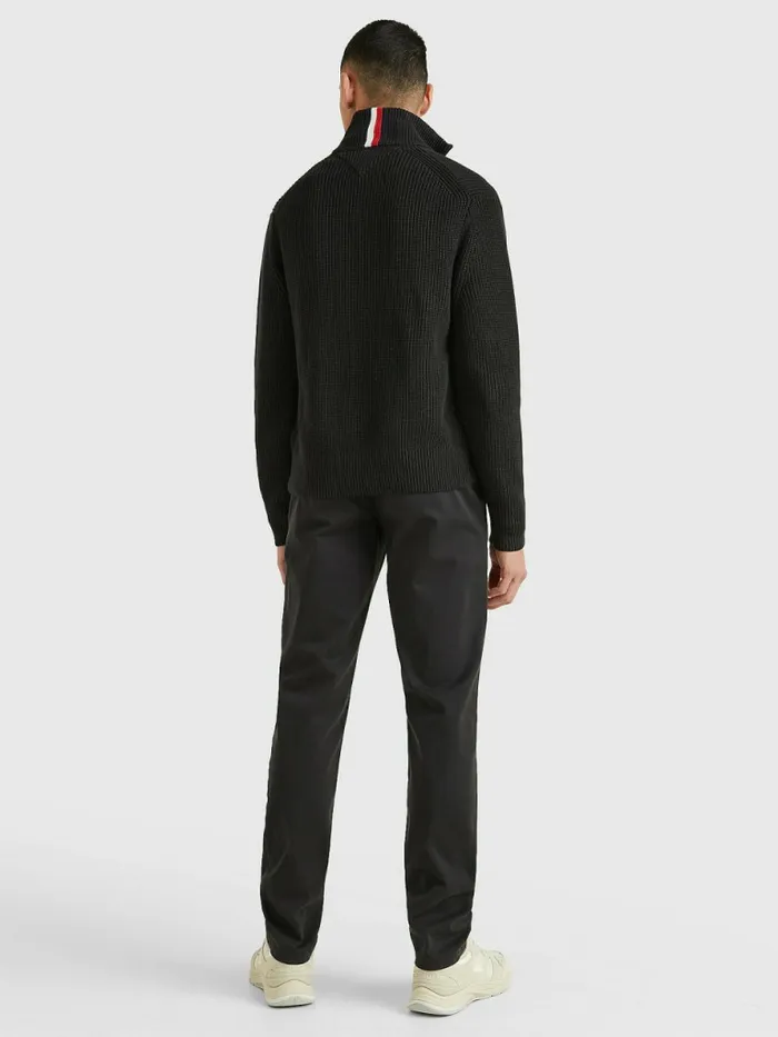 Tommy Hilfiger Ribbed ZipThru Relaxed Fit Jumper Black Mens Knitwear Gift Ideas