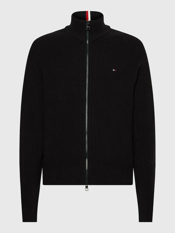 Tommy Hilfiger Ribbed ZipThru Relaxed Fit Jumper Black Mens Knitwear Gift Ideas