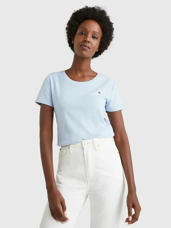 Tommy Hilfiger Round Neck Slim Fit TShirt Breezy Blue Womens TShirts For Sale Tommy Hilfiger Round Neck Slim Fit TShirt Breezy Blue Womens TShirts For Sale