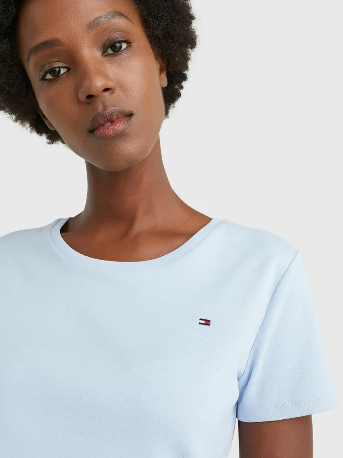 Tommy Hilfiger Round Neck Slim Fit TShirt Breezy Blue Womens TShirts For Sale
