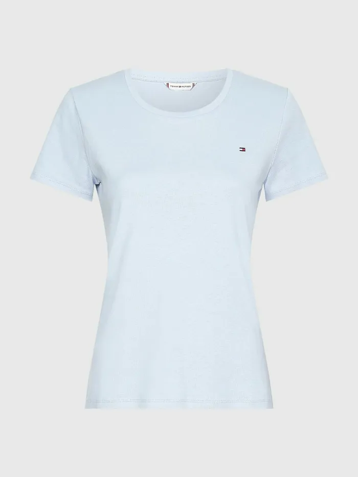 Tommy Hilfiger Round Neck Slim Fit TShirt Breezy Blue Womens TShirts For Sale