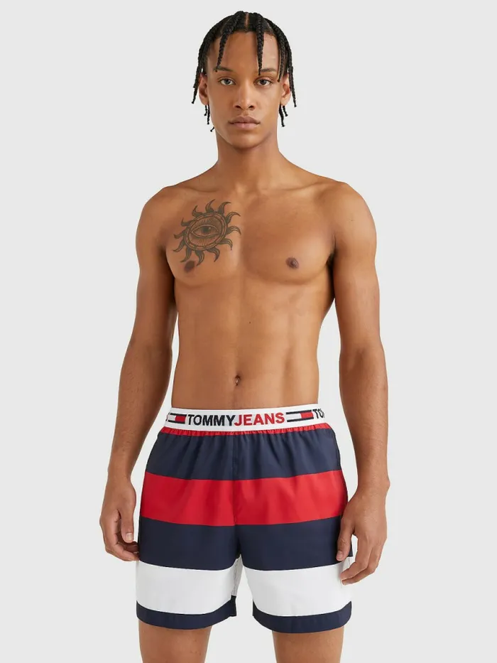 Tommy Hilfiger Rugby Stripe Mid Length Swim Shorts Tommy Jeans Rugby Stripe Mens Swimwear Near Me