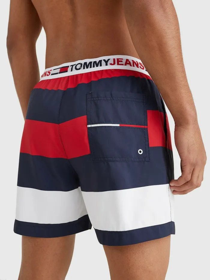 Tommy Hilfiger Rugby Stripe Mid Length Swim Shorts Tommy Jeans Rugby Stripe Mens Swimwear Near Me