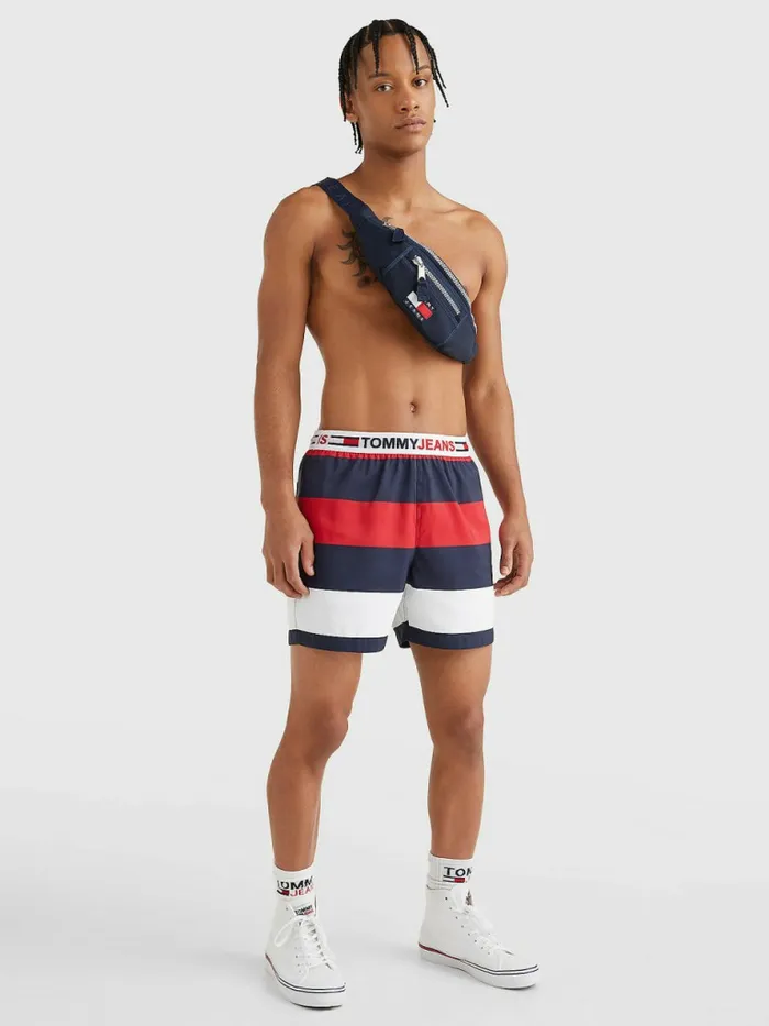 Tommy Hilfiger Rugby Stripe Mid Length Swim Shorts Tommy Jeans Rugby Stripe Mens Swimwear Near Me