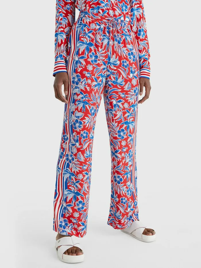 Tommy Hilfiger Scarf Print Wide Leg Relaxed Trousers Island Scarf Red Womens Trousers Tommy Hilfiger Scarf Print Wide Leg Relaxed Trousers Island Scarf Red Womens Trousers