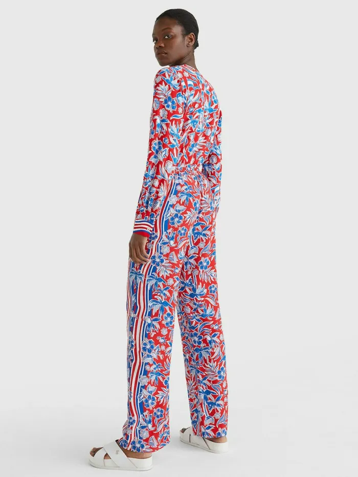 Tommy Hilfiger Scarf Print Wide Leg Relaxed Trousers Island Scarf Red Womens Trousers