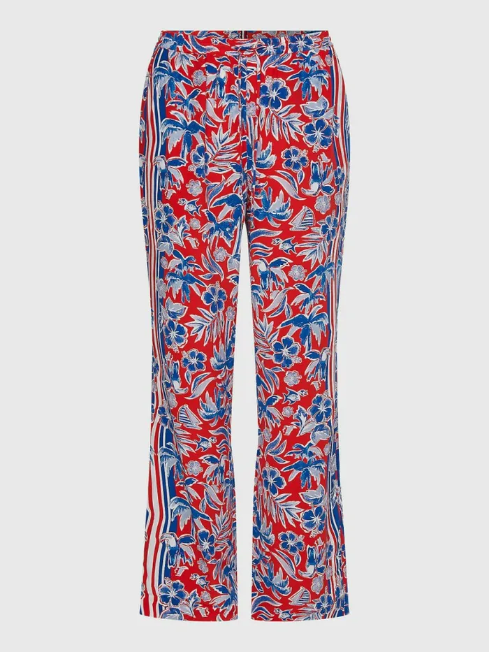 Tommy Hilfiger Scarf Print Wide Leg Relaxed Trousers Island Scarf Red Womens Trousers