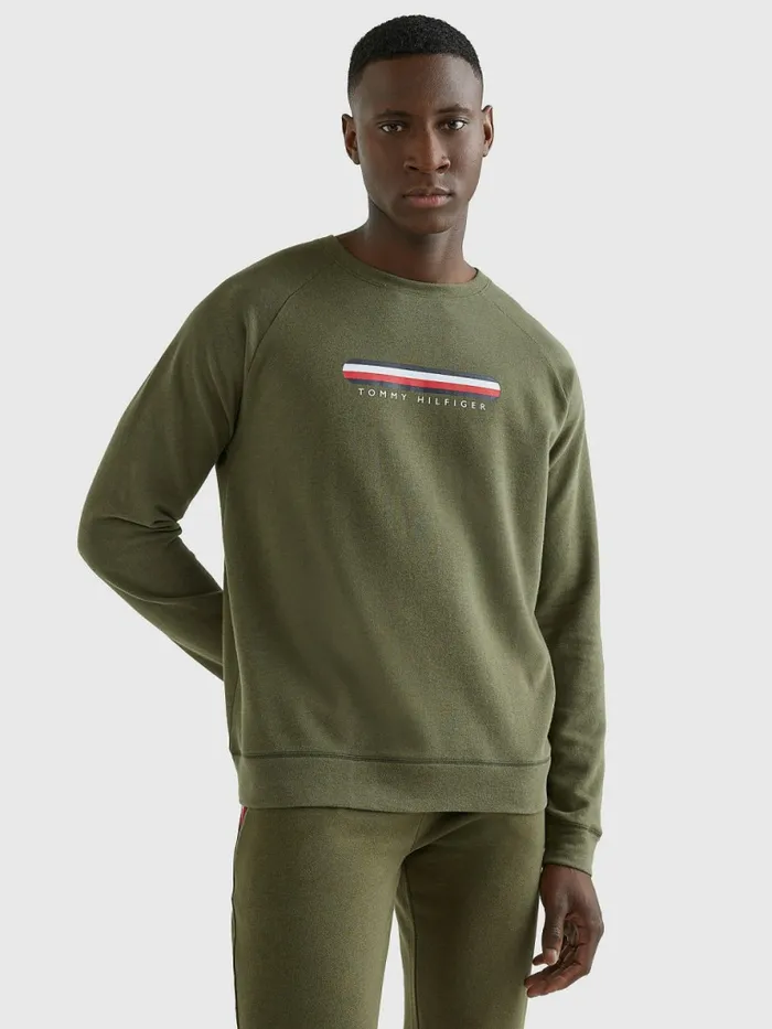 Tommy Hilfiger Seacell Logo Track Sweatshirt Army Green Mens Loungewear and Nightwear Tommy Hilfiger Seacell Logo Track Sweatshirt Army Green Mens Loungewear and Nightwear