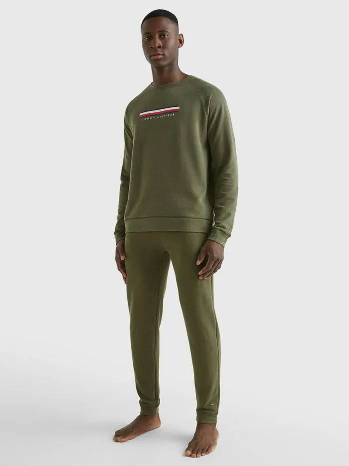 Tommy Hilfiger Seacell Logo Track Sweatshirt Army Green Mens Loungewear and Nightwear