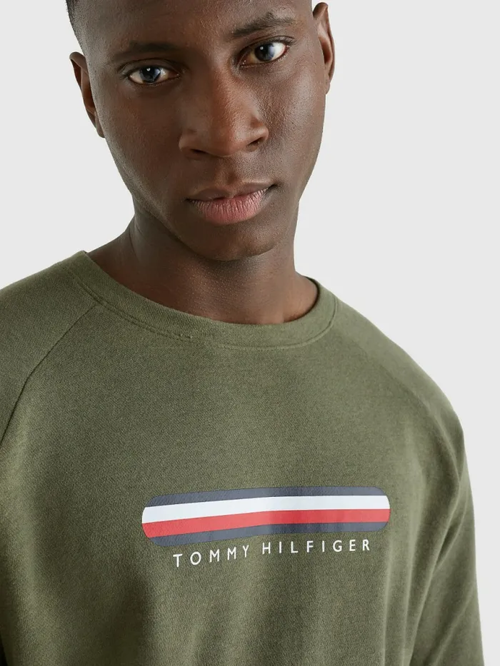 Tommy Hilfiger Seacell Logo Track Sweatshirt Army Green Mens Loungewear and Nightwear