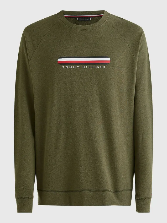Tommy Hilfiger Seacell Logo Track Sweatshirt Army Green Mens Loungewear and Nightwear