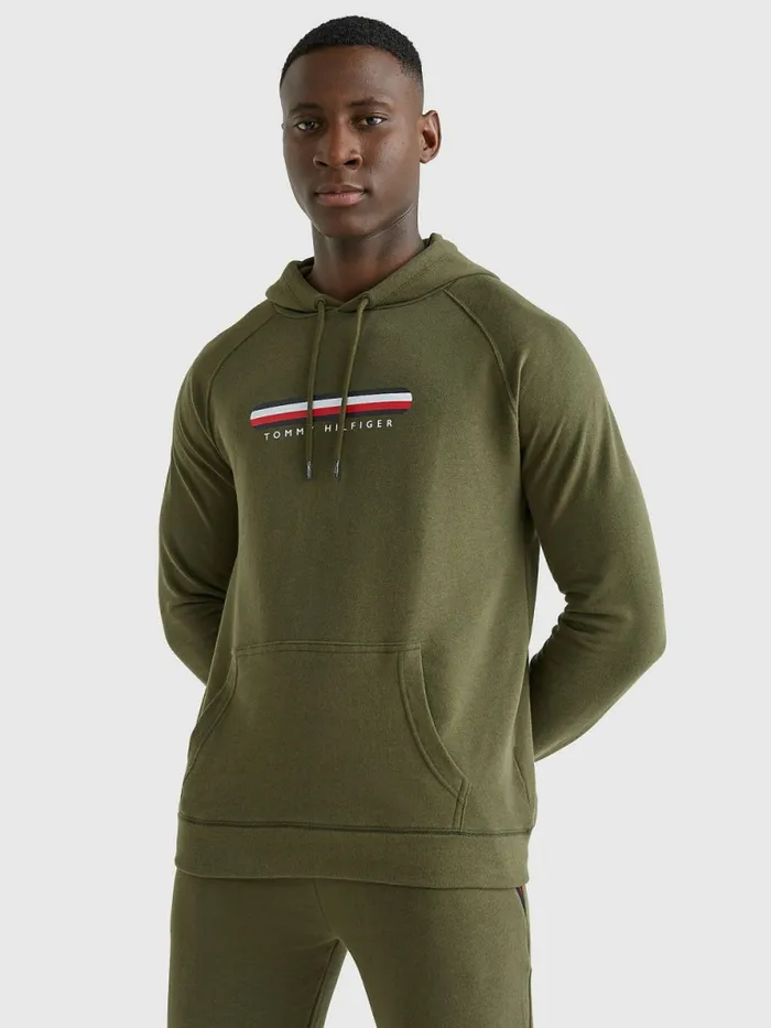 Tommy Hilfiger Seacell Signature Tape Hoody Army Green Mens Loungewear and Nightwear Tommy Hilfiger Seacell Signature Tape Hoody Army Green Mens Loungewear and Nightwear