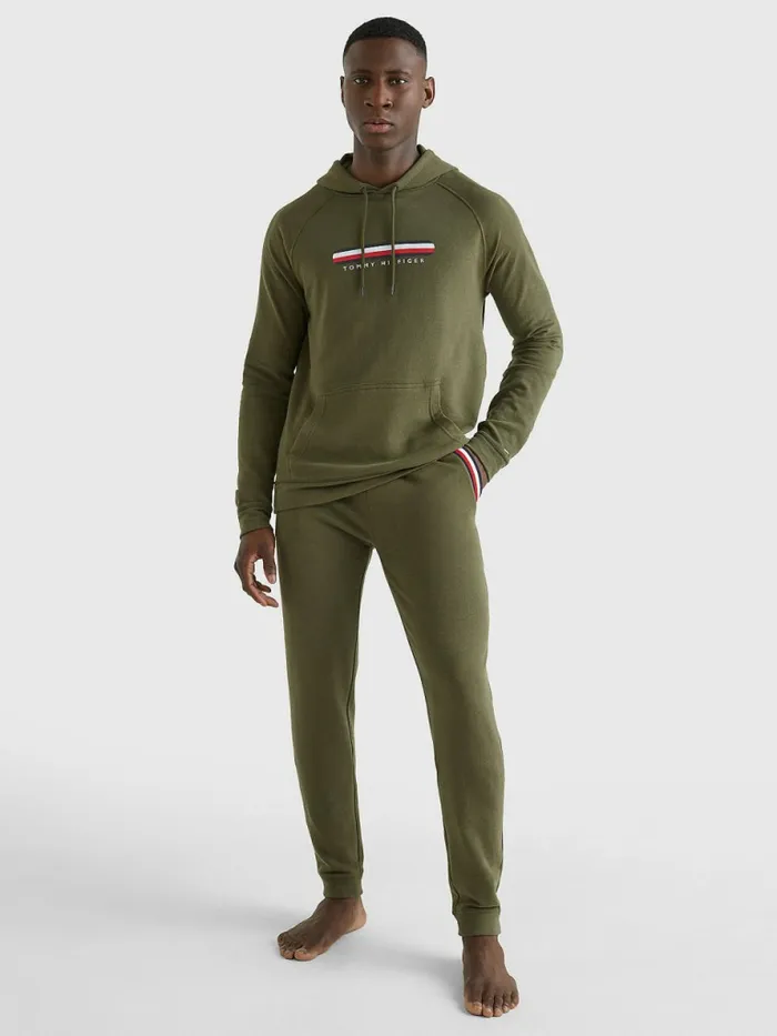 Tommy Hilfiger Seacell Signature Tape Hoody Army Green Mens Loungewear and Nightwear