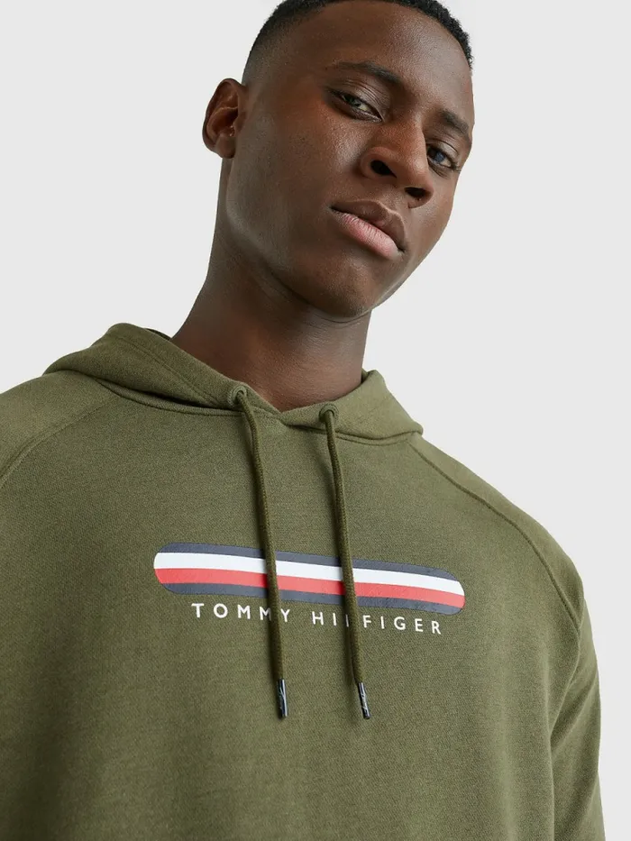 Tommy Hilfiger Seacell Signature Tape Hoody Army Green Mens Loungewear and Nightwear