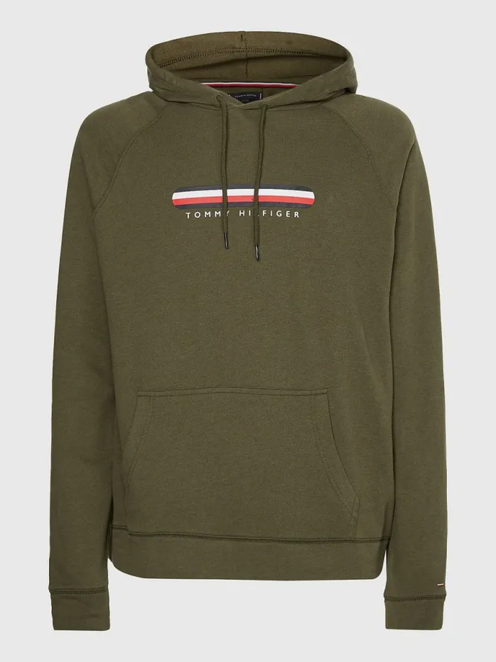 Tommy Hilfiger Seacell Signature Tape Hoody Army Green Mens Loungewear and Nightwear