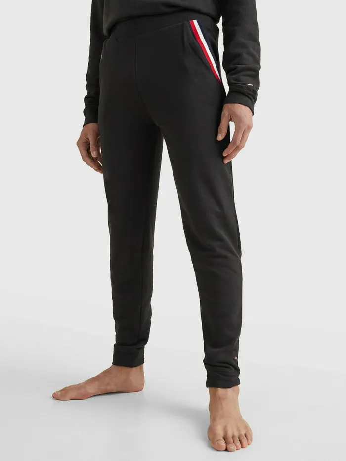 Tommy Hilfiger Seacell Signature Tape Joggers Black Mens Loungewear and Nightwear Tommy Hilfiger Seacell Signature Tape Joggers Black Mens Loungewear and Nightwear