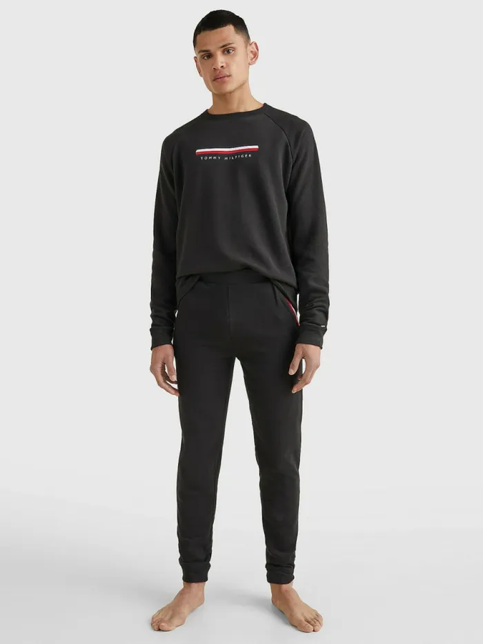 Tommy Hilfiger Seacell Signature Tape Joggers Black Mens Loungewear and Nightwear