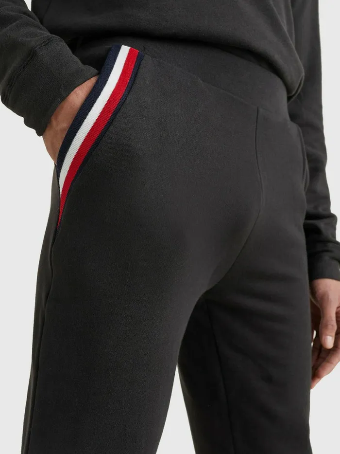 Tommy Hilfiger Seacell Signature Tape Joggers Black Mens Loungewear and Nightwear