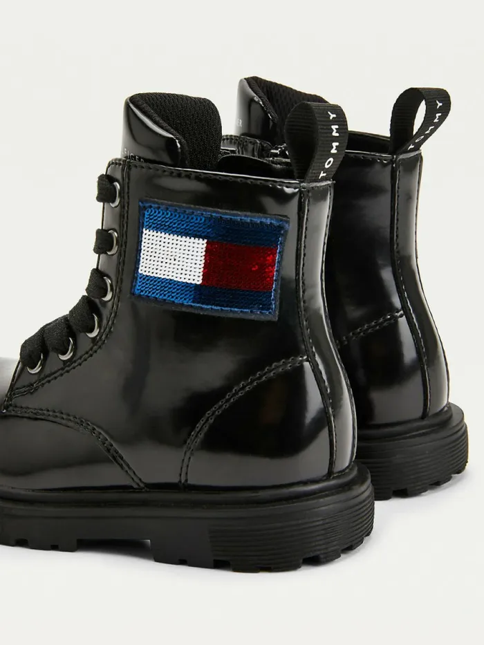 Tommy Hilfiger Sequin Flag Patent LaceUp Boots Black Girls Shoes and Accessories Online