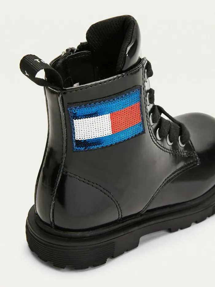 Tommy Hilfiger Sequin Flag Patent LaceUp Boots Black Girls Shoes and Accessories Online