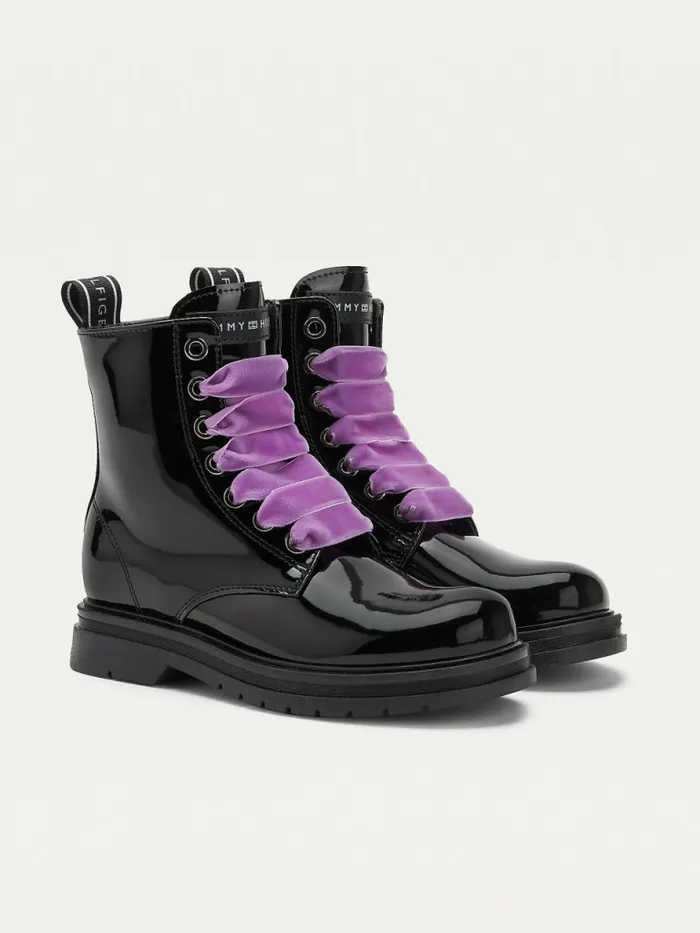 Tommy Hilfiger Shiny Cleat LaceUp Boots Purple Girls Shoes and Accessories Near Me Tommy Hilfiger Shiny Cleat LaceUp Boots Purple Girls Shoes and Accessories Near Me