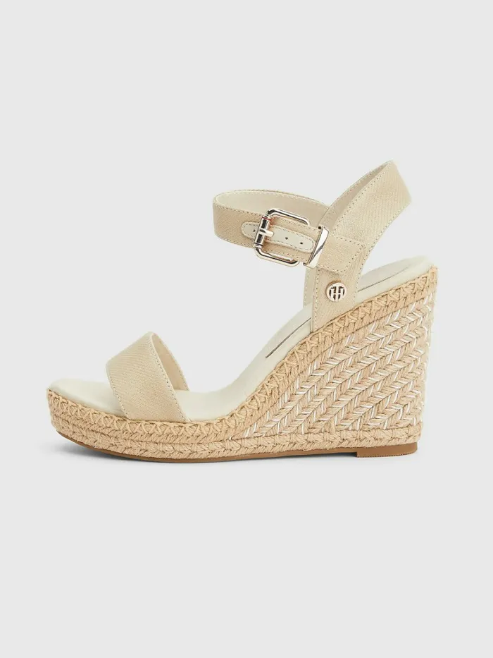 Tommy Hilfiger Shiny High Wedge Sandals Light Gold Womens Flat Shoes On Sale