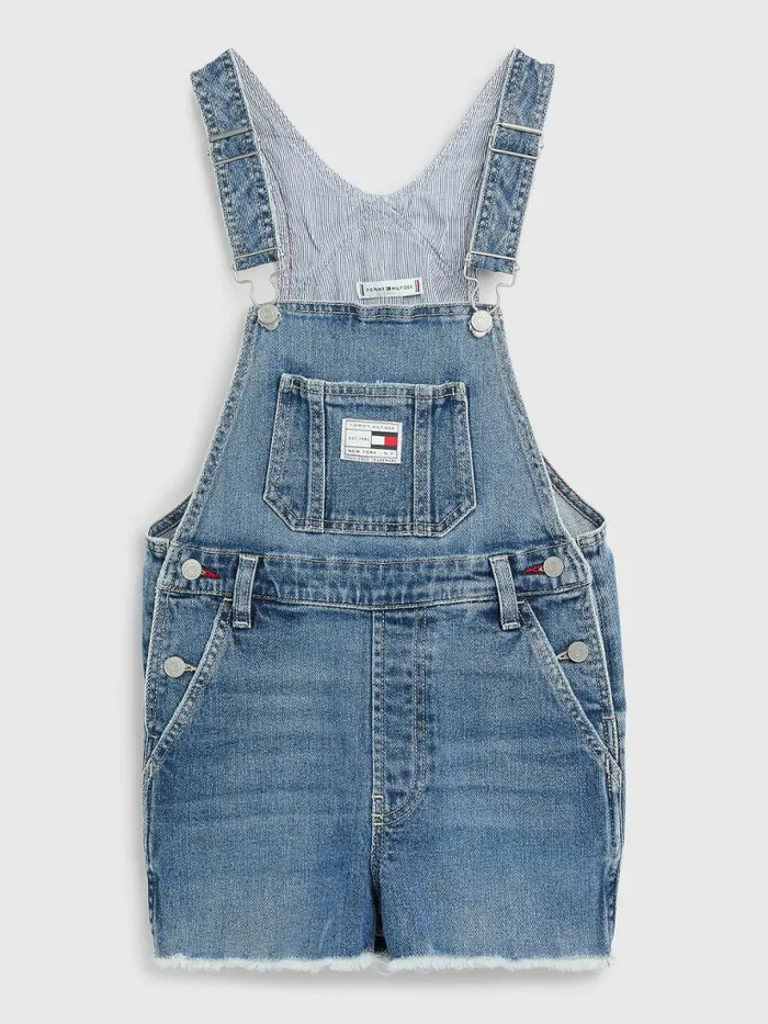 Tommy Hilfiger Short Faded Dungarees Slouchystretch Girls Dresses Fashion