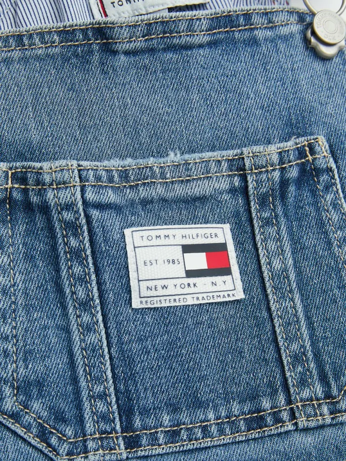 Tommy Hilfiger Short Faded Dungarees Slouchystretch Girls Dresses Fashion