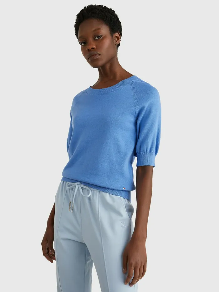 Tommy Hilfiger Short Puff Sleeve Jumper Hydrangea Blue Womens CoOrds