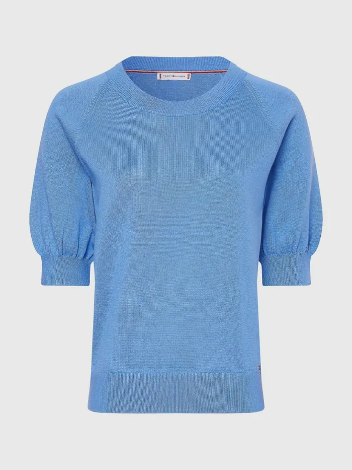 Tommy Hilfiger Short Puff Sleeve Jumper Hydrangea Blue Womens CoOrds