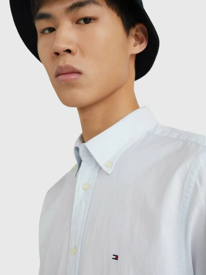 Tommy Hilfiger Short Sleeve Regular Fit Poplin Shirt Breezy Blue Mens Shirts Near Me