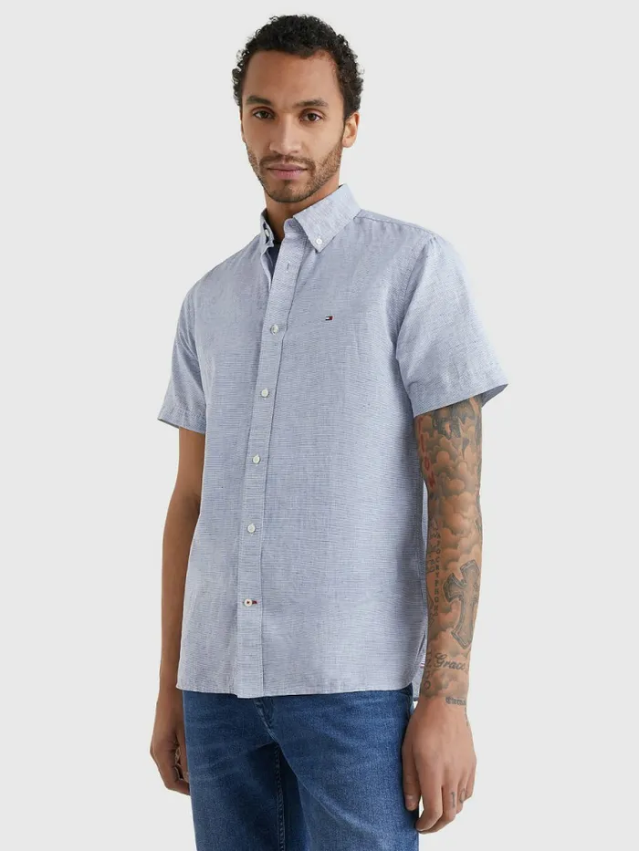 Tommy Hilfiger Short Sleeve Tapered Regular Fit Shirt Daybreak BlueWhite Mens Shirts For Sale Tommy Hilfiger Short Sleeve Tapered Regular Fit Shirt Daybreak BlueWhite Mens Shirts For Sale