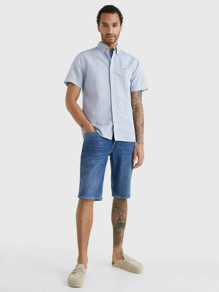 Tommy Hilfiger Short Sleeve Tapered Regular Fit Shirt Daybreak BlueWhite Mens Shirts For Sale