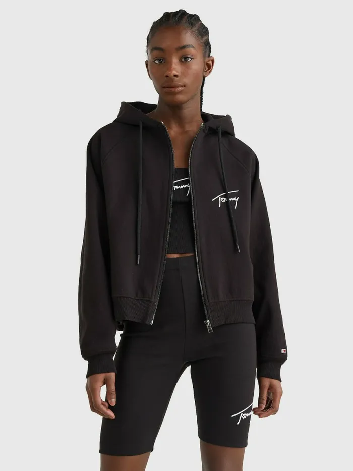 Tommy Hilfiger Signature Boxy ZipThru Hoody Black Womens Sweatshirts and Hoodies Casaul Tommy Hilfiger Signature Boxy ZipThru Hoody Black Womens Sweatshirts and Hoodies Casaul