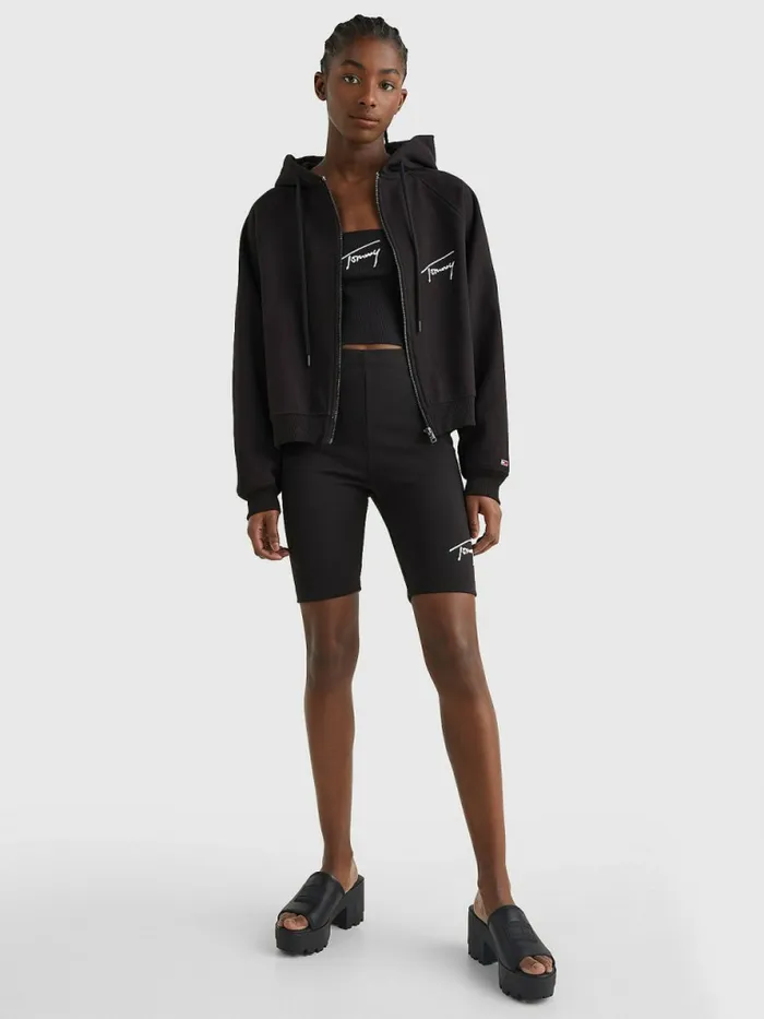 Tommy Hilfiger Signature Boxy ZipThru Hoody Black Womens Sweatshirts and Hoodies Casaul